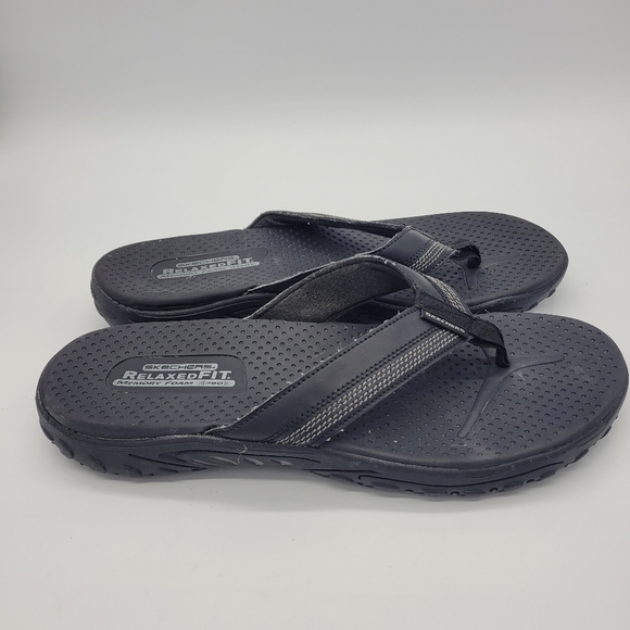 Skechers Relaxed Fit Memory Foam 360 Flip Flop Sandals Black Men\'s 13